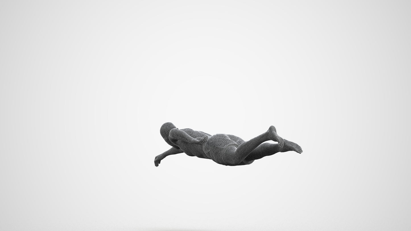 3D scanned man pool sport, photorealistic archviz people for Enscape and SketchUp, wireframe three-quarter view