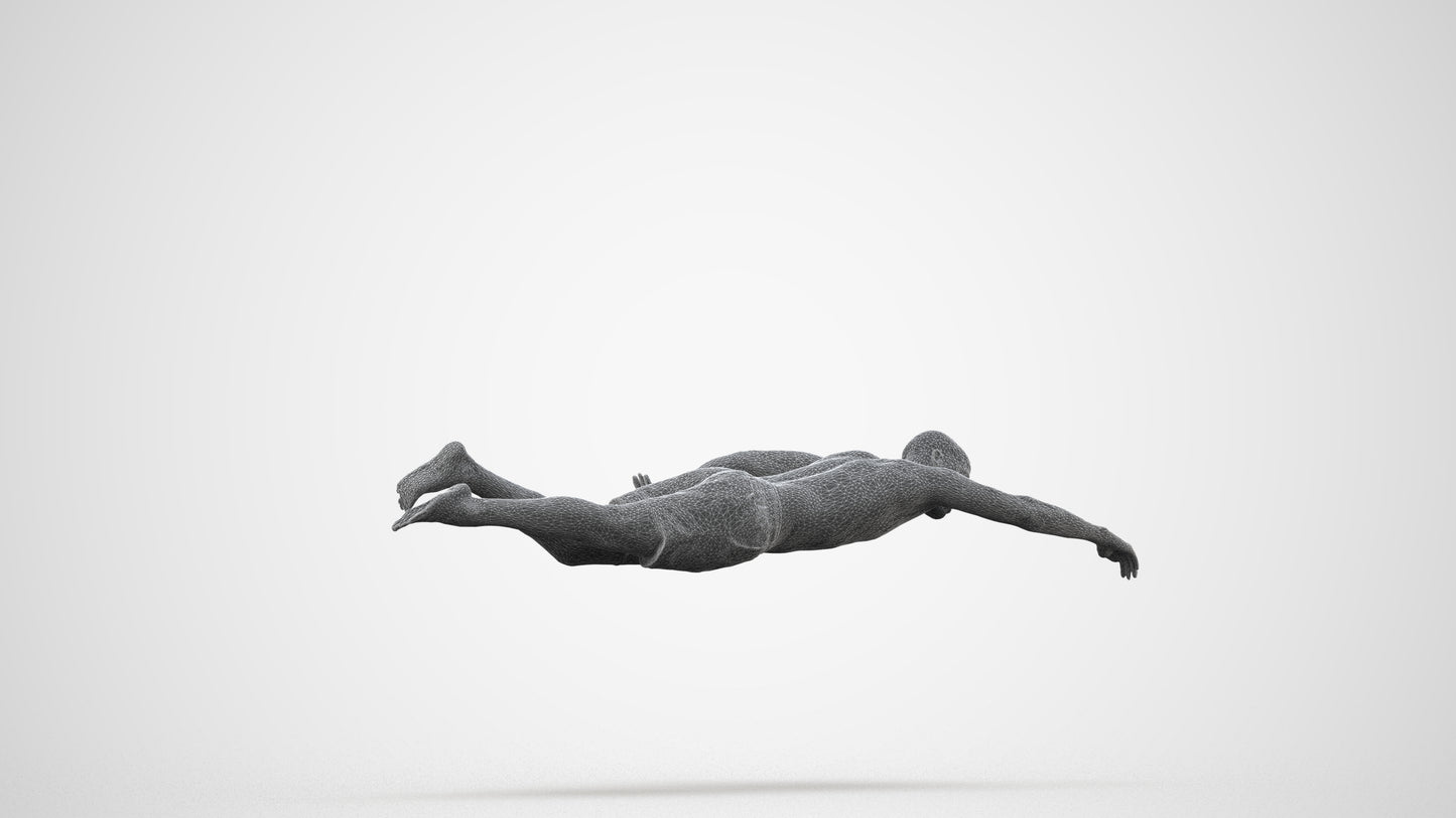 3D scanned man pool sport, photorealistic archviz people for Enscape and SketchUp, wireframe back view