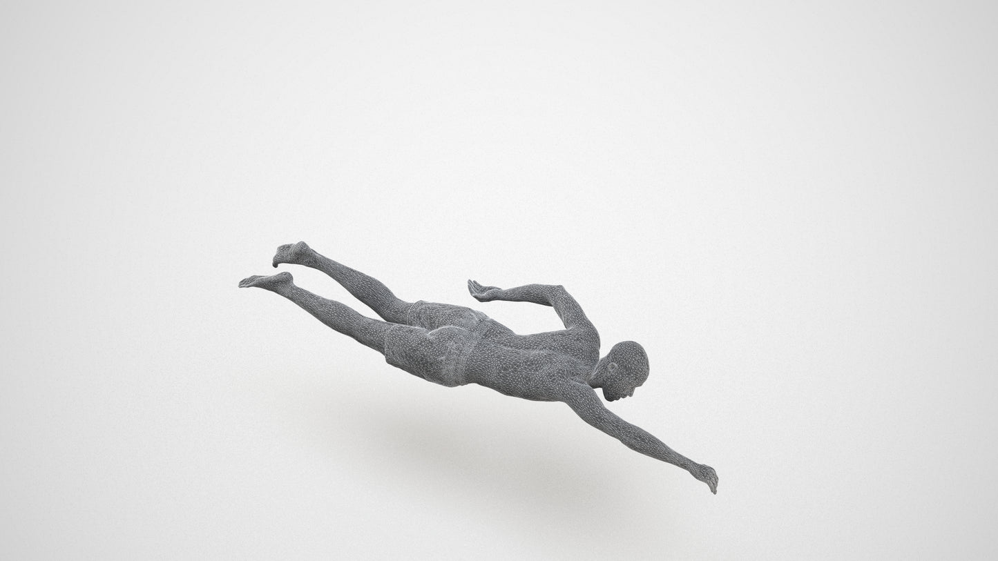 3D scanned man pool sport, photorealistic archviz people for Enscape and SketchUp, wireframe top-down view