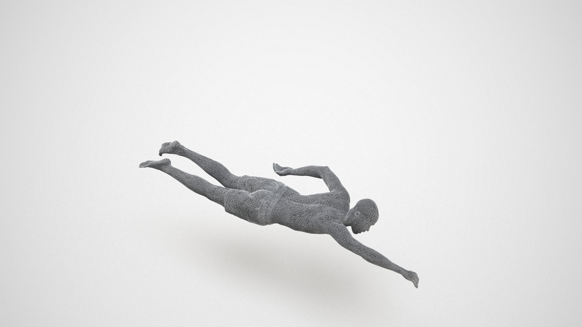 3D scanned man pool sport, photorealistic archviz people for Enscape and SketchUp, wireframe top-down view