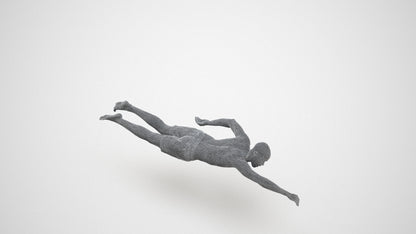 3D scanned man pool sport, photorealistic archviz people for Enscape and SketchUp, wireframe top-down view