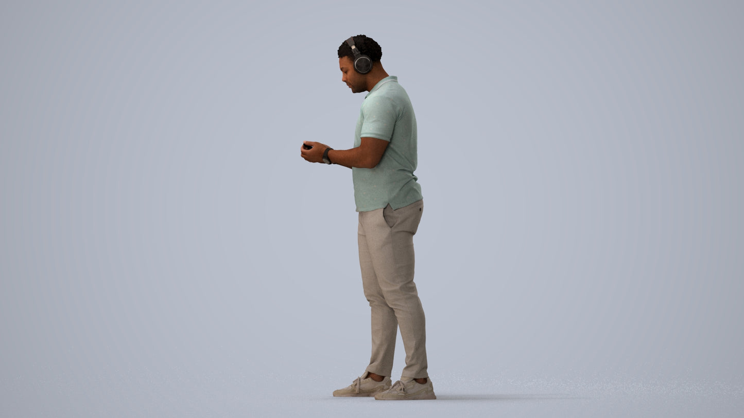 3D people model man casual standing, scanned human for 3ds Max rendering, three-quarter view render
