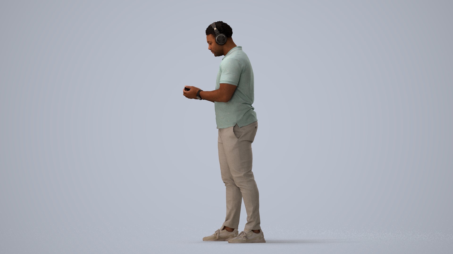 3D people model man casual standing, scanned human for 3ds Max rendering, three-quarter view render