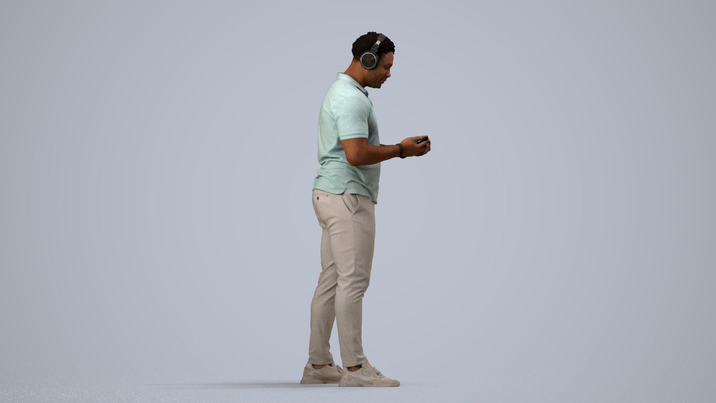 3D people model man casual standing, scanned human for 3ds Max rendering, side view render