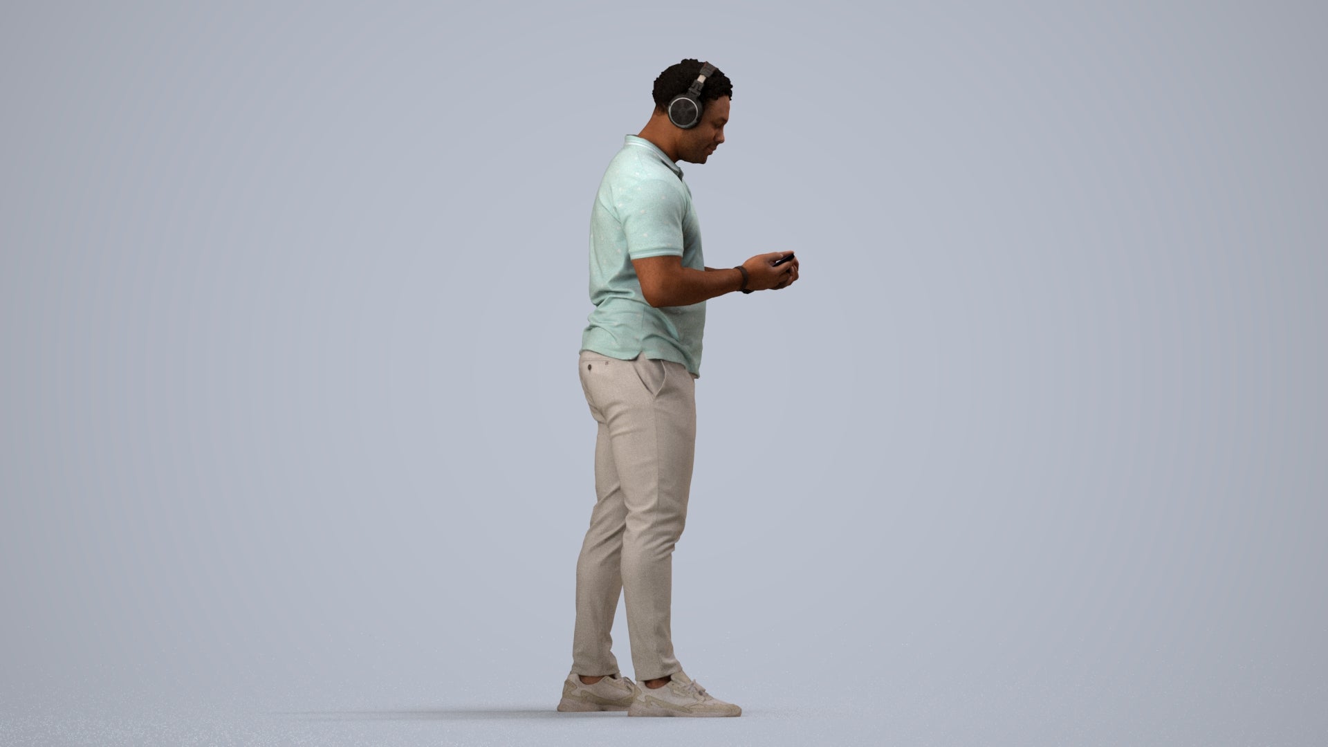 3D people model man casual standing, scanned human for 3ds Max rendering, side view render