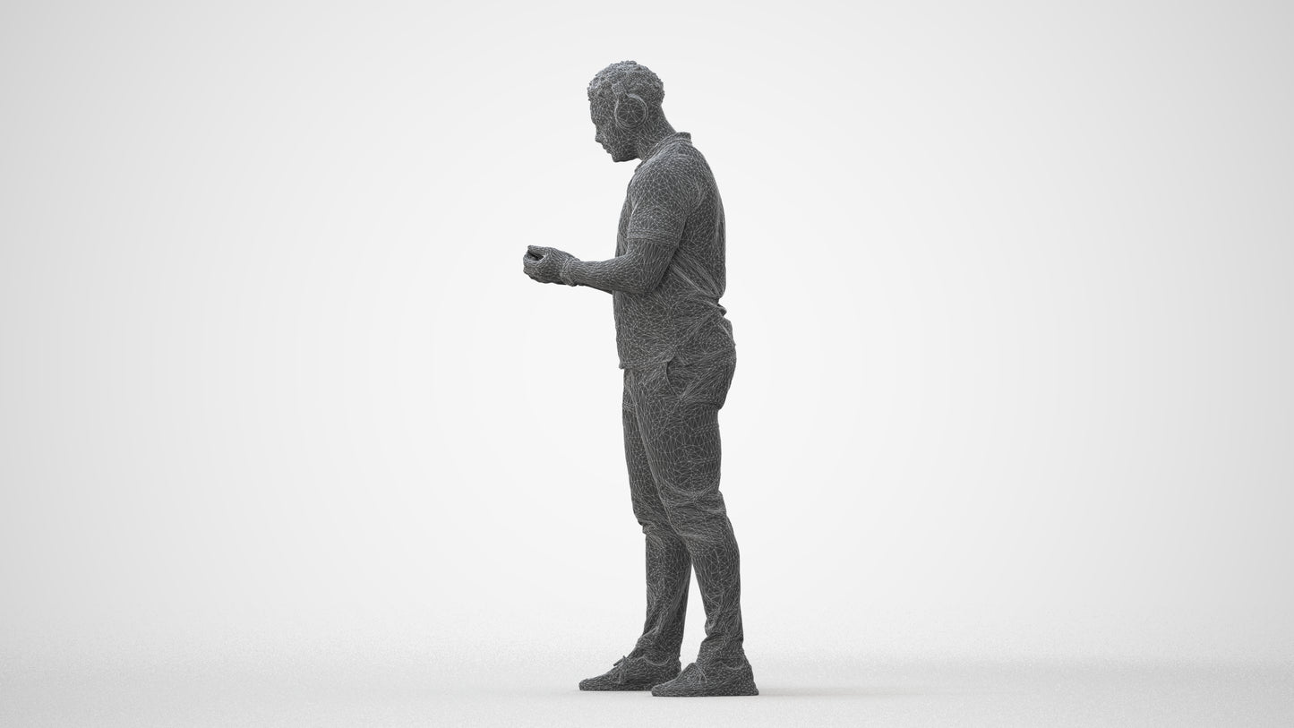 3D people model man casual standing, scanned human for 3ds Max rendering, wireframe front view