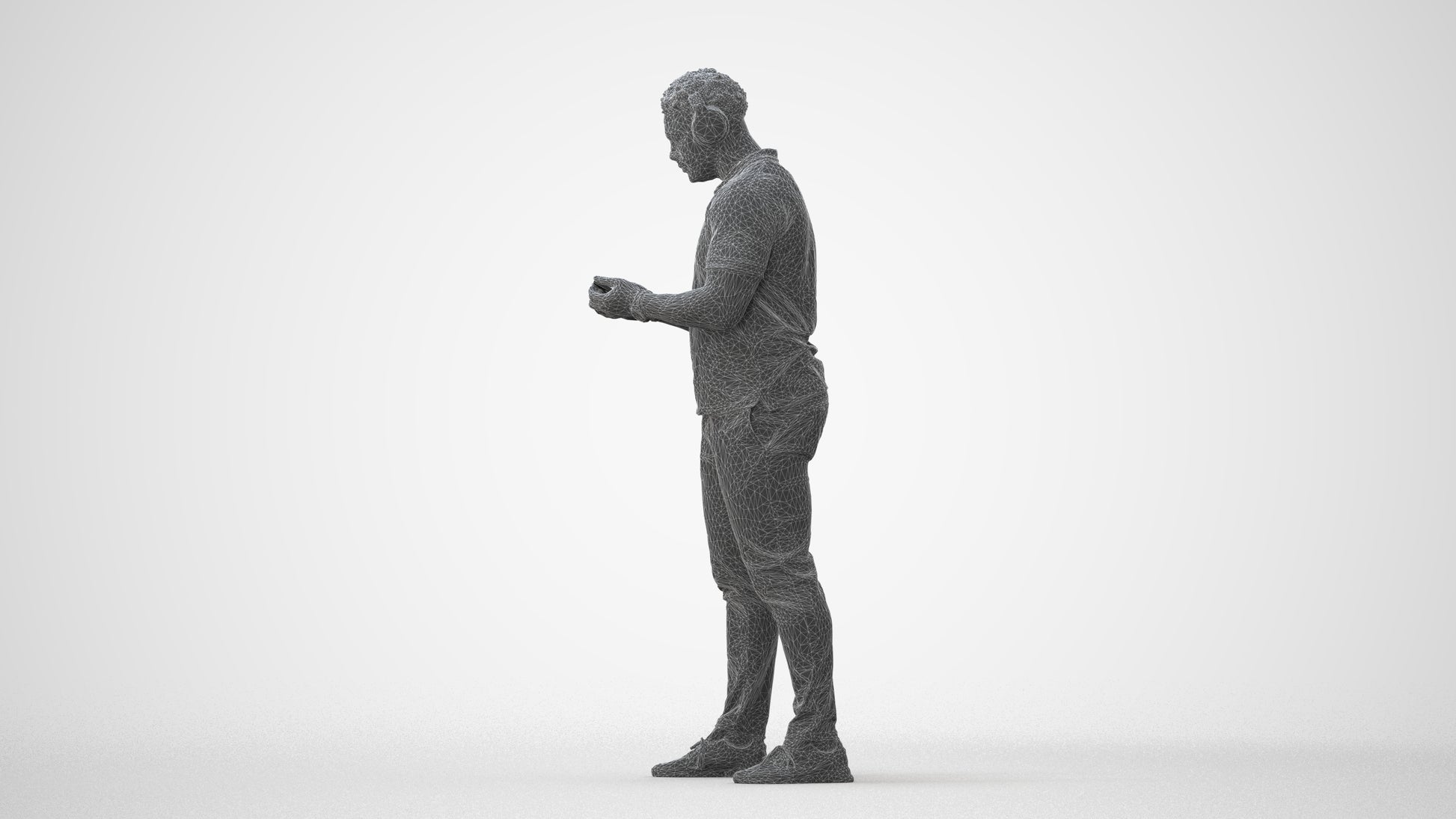 3D people model man casual standing, scanned human for 3ds Max rendering, wireframe front view