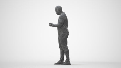 3D people model man casual standing, scanned human for 3ds Max rendering, wireframe front view