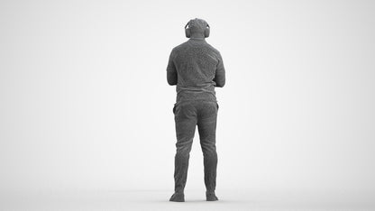 3D people model man casual standing, scanned human for 3ds Max rendering, wireframe side view