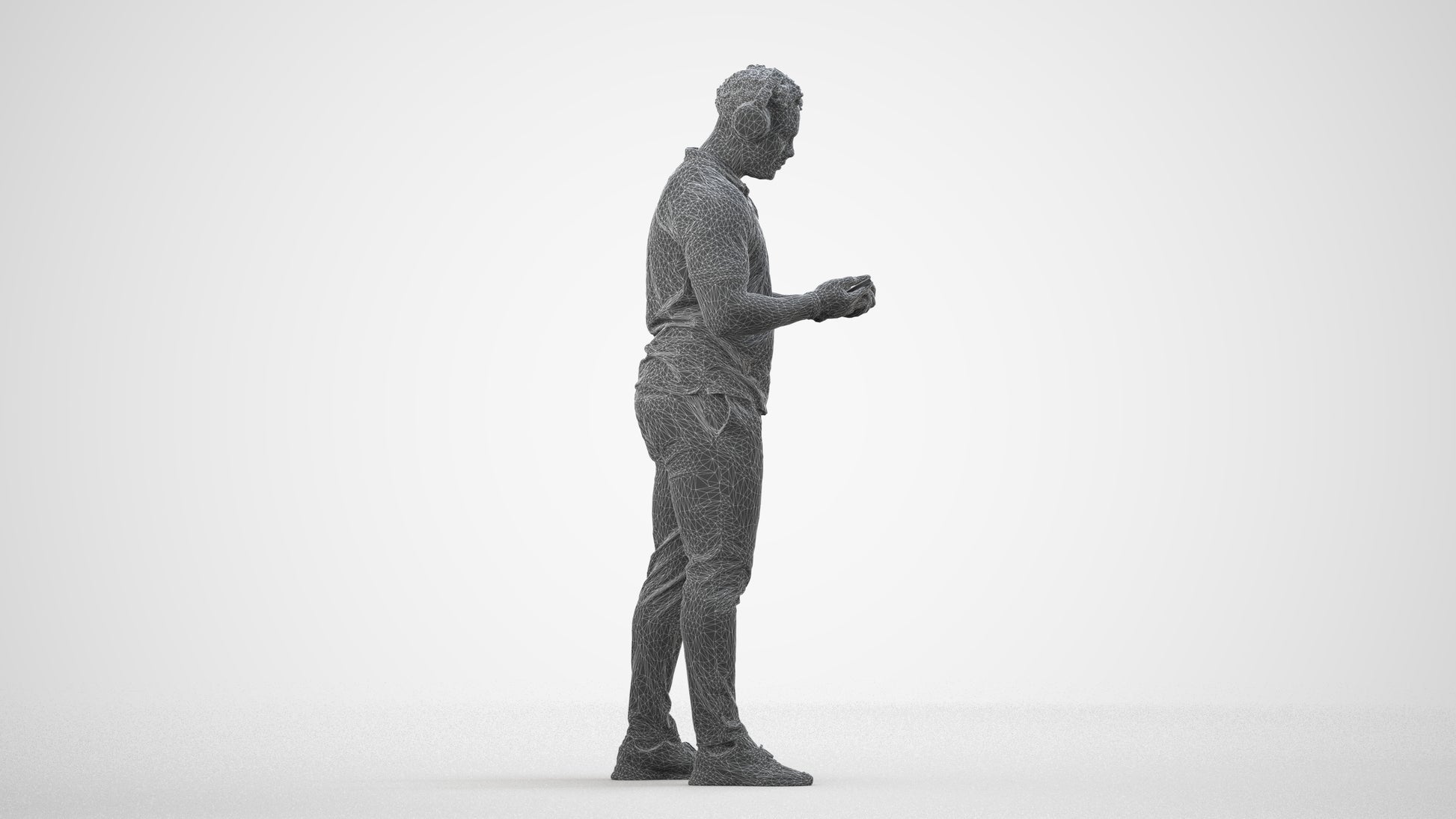 3D people model man casual standing, scanned human for 3ds Max rendering, wireframe three-quarter view