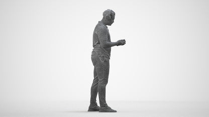 3D people model man casual standing, scanned human for 3ds Max rendering, wireframe three-quarter view