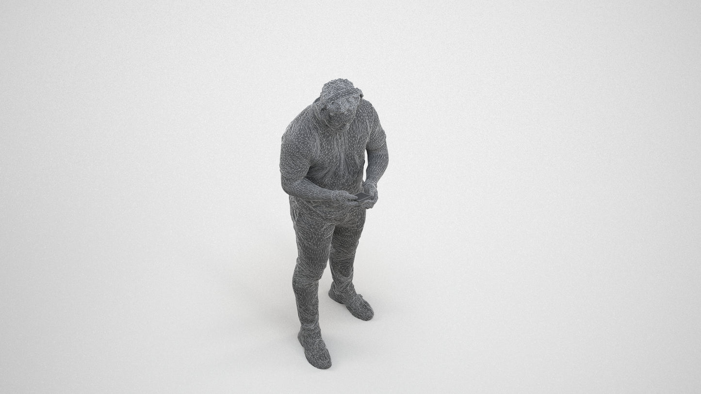 3D people model man casual standing, scanned human for 3ds Max rendering, wireframe back view
