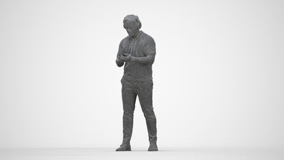 3D people model man casual standing, scanned human for 3ds Max rendering, wireframe top-down view