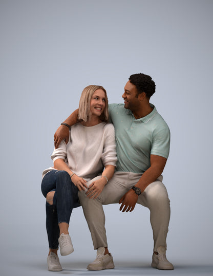 3D people model woman casual couple, scanned human for 3ds Max rendering