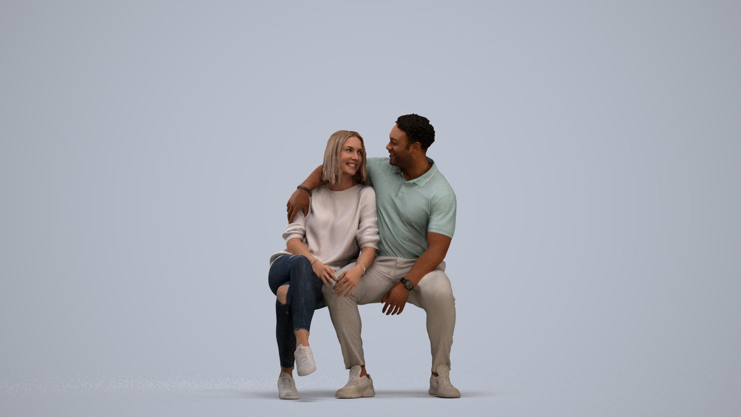 3D people model woman casual couple, scanned human for 3ds Max rendering, standing pose render