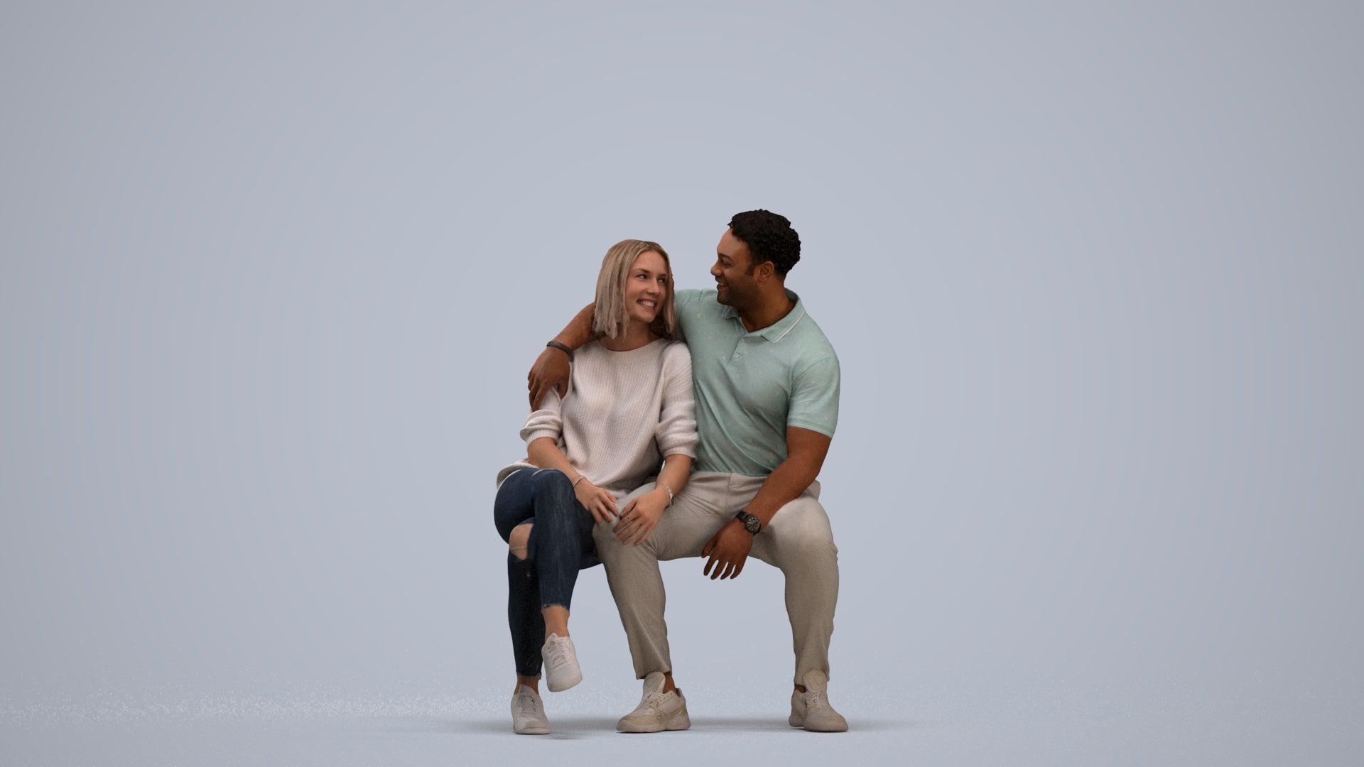 3D people model woman casual couple, scanned human for 3ds Max rendering, standing pose render