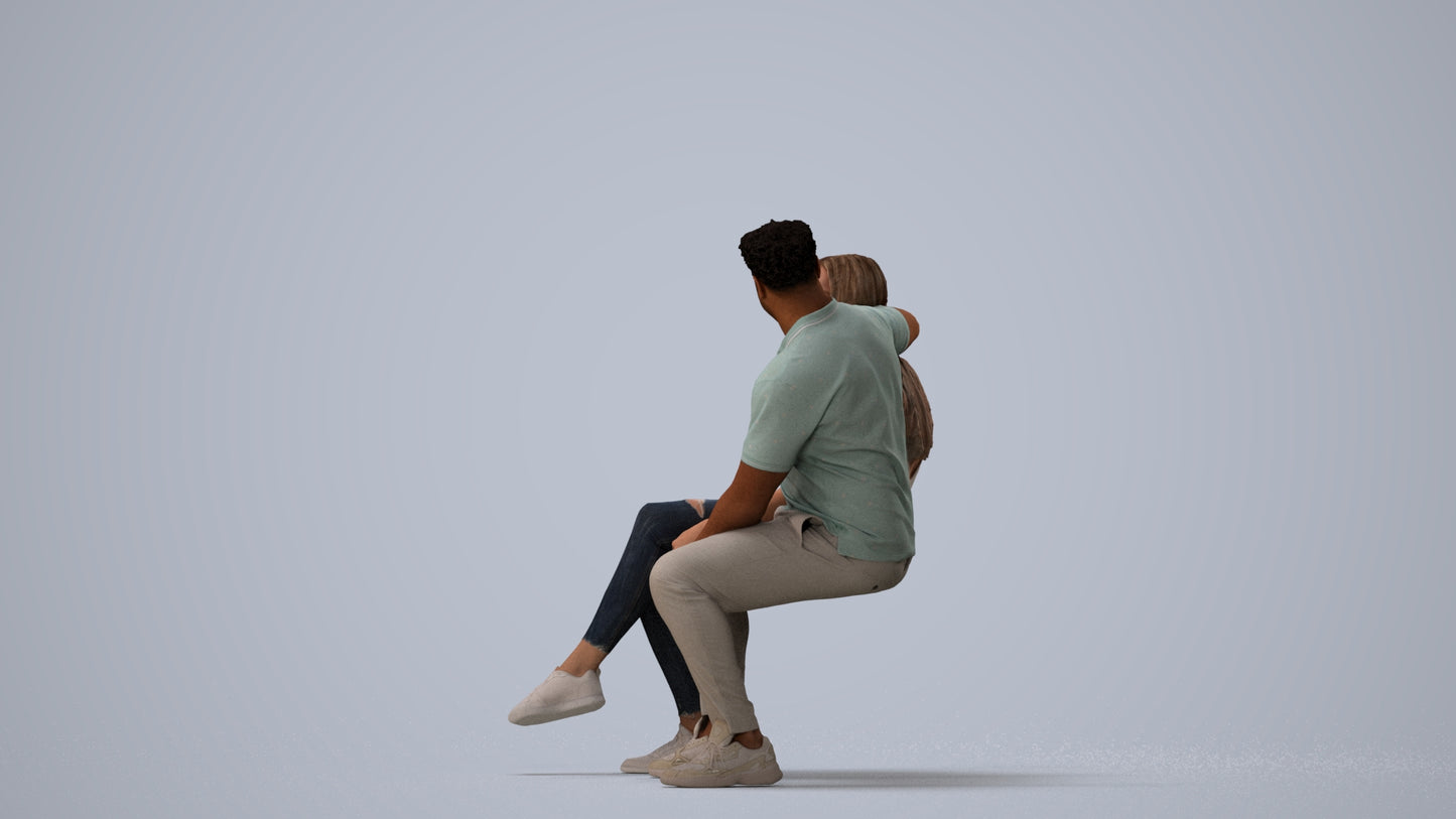 3D people model woman casual couple, scanned human for 3ds Max rendering, three-quarter view render