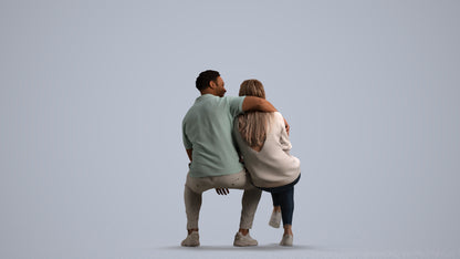 3D people model woman casual couple, scanned human for 3ds Max rendering, front view render