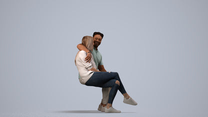 3D people model woman casual couple, scanned human for 3ds Max rendering, side view render
