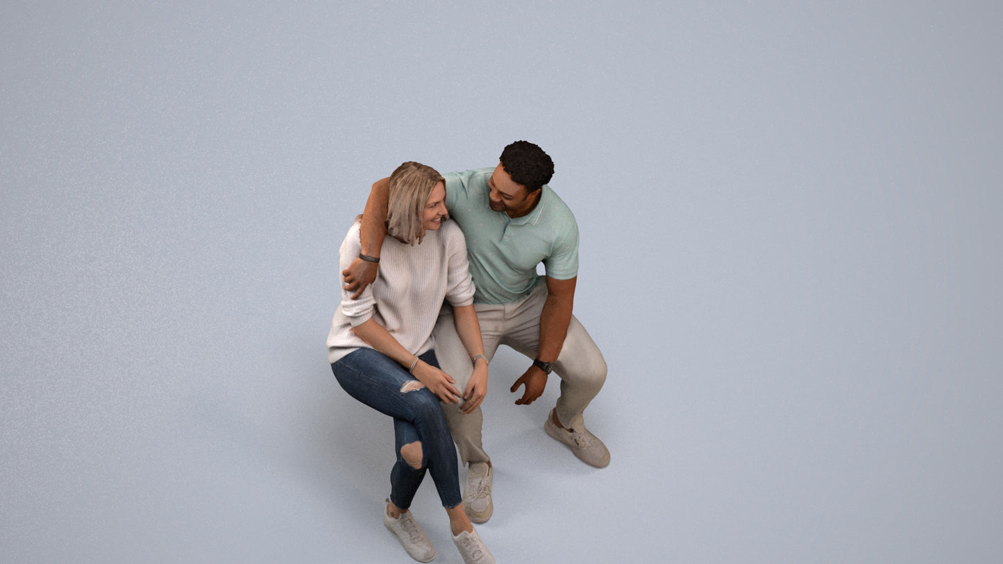 3D people model woman casual couple, scanned human for 3ds Max rendering, back view render