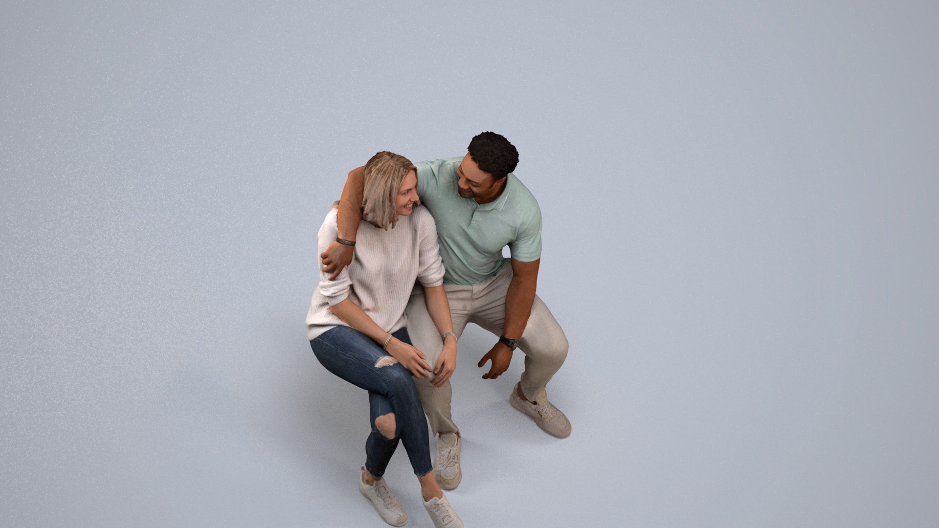 3D people model woman casual couple, scanned human for 3ds Max rendering, back view render