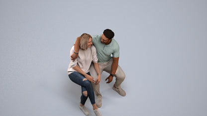 3D people model woman casual couple, scanned human for 3ds Max rendering, back view render