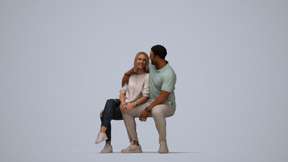 3D people model woman casual couple, scanned human for 3ds Max rendering, top-down view render