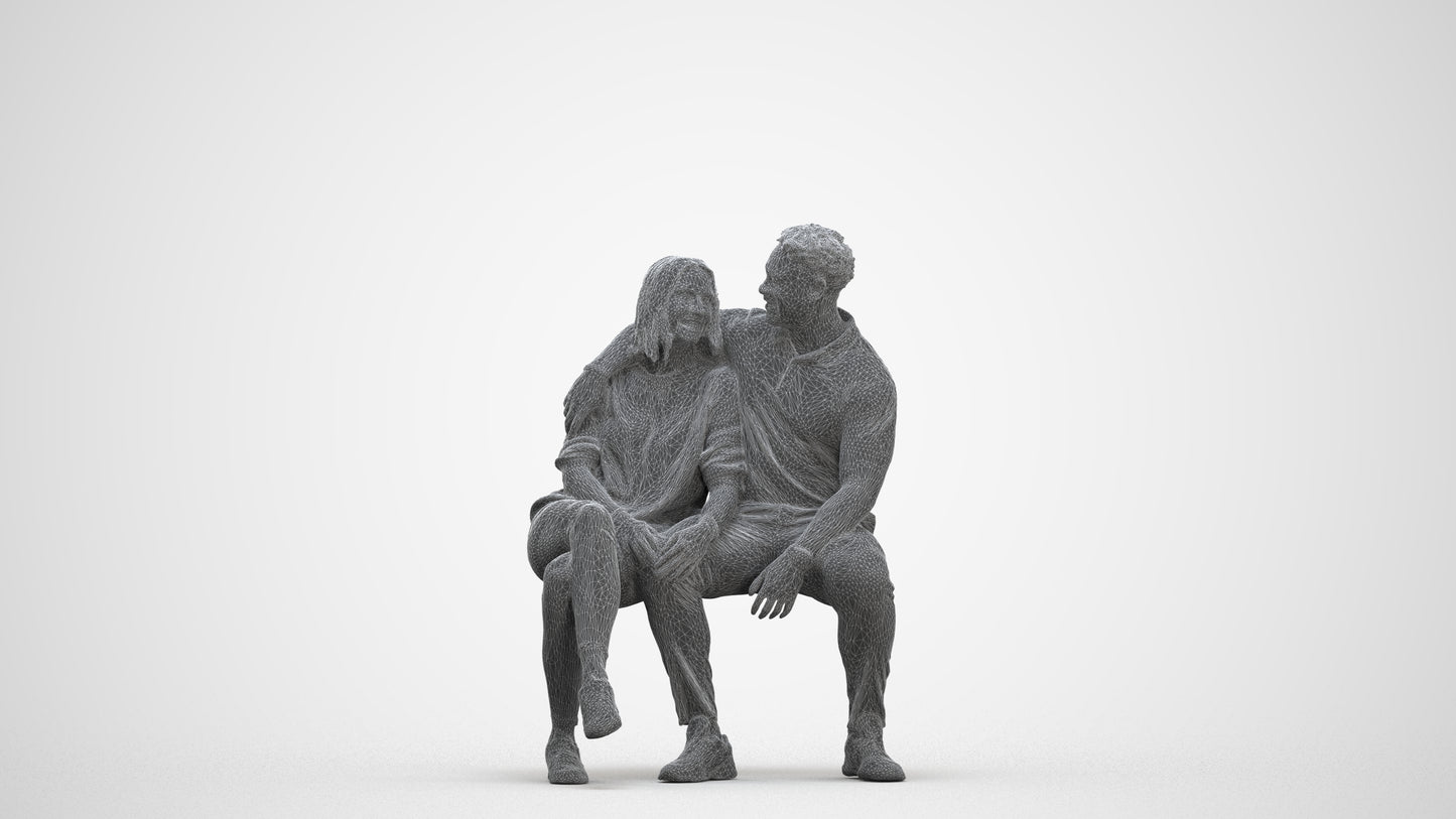 3D people model woman casual couple, scanned human for 3ds Max rendering, square thumbnail