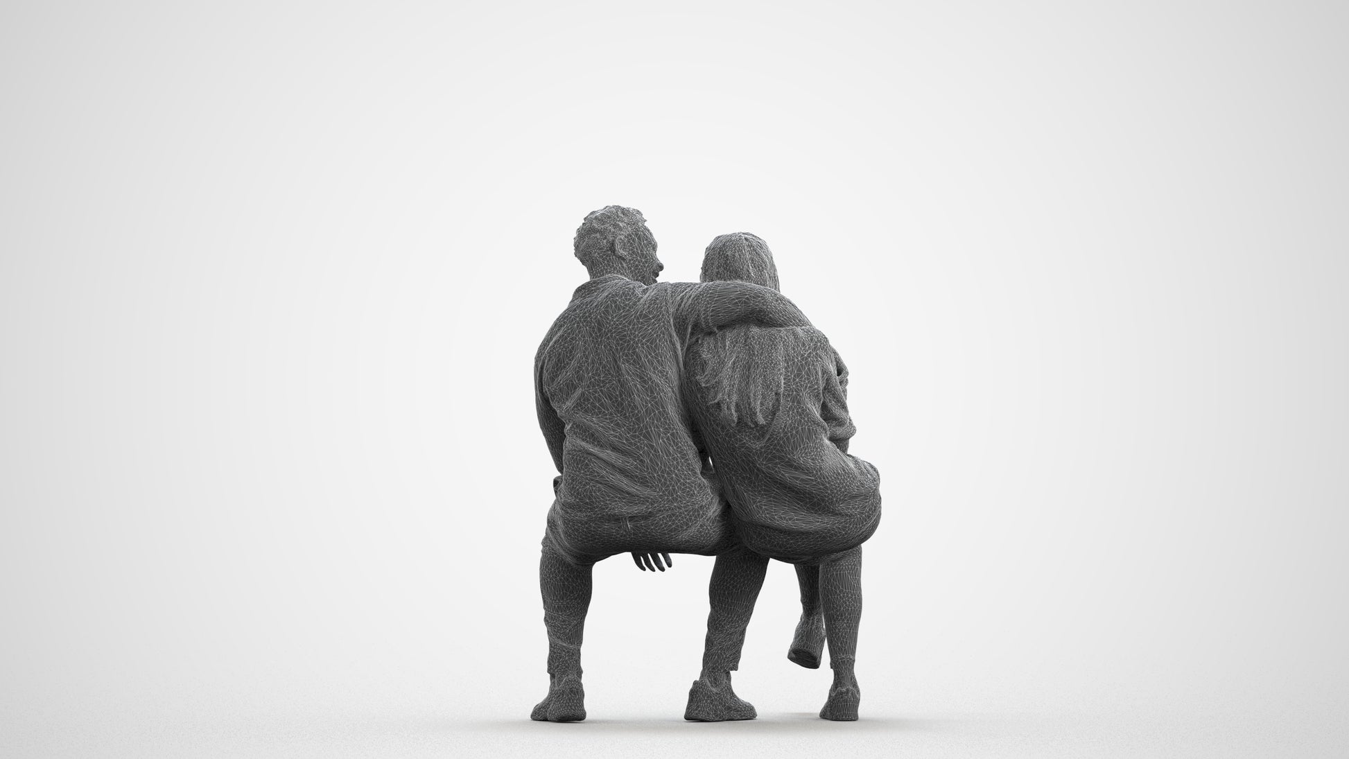 3D people model woman casual couple, scanned human for 3ds Max rendering, wireframe side view