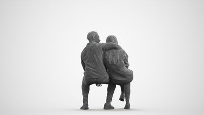 3D people model woman casual couple, scanned human for 3ds Max rendering, wireframe side view