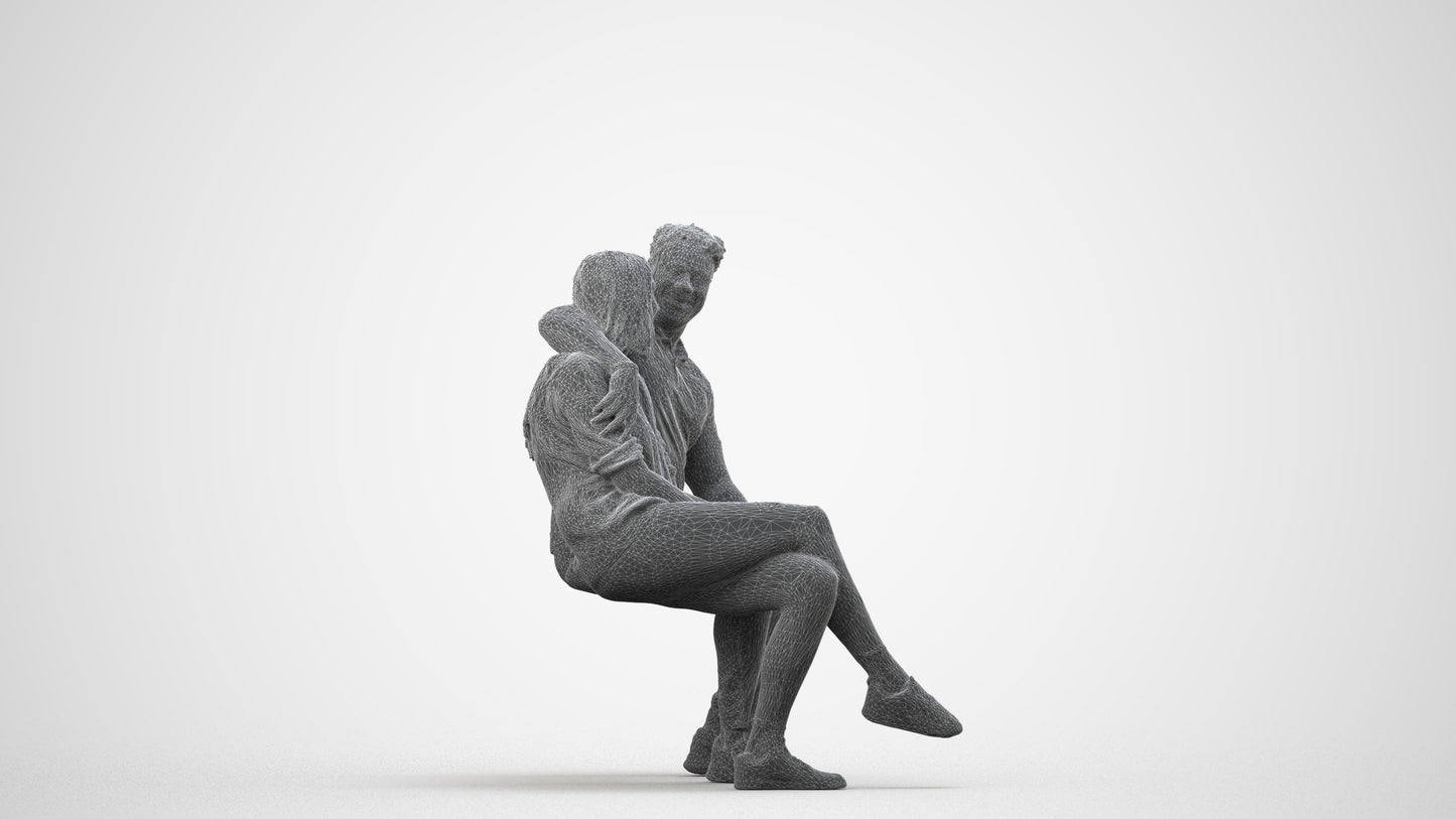 3D people model woman casual couple, scanned human for 3ds Max rendering, wireframe three-quarter view