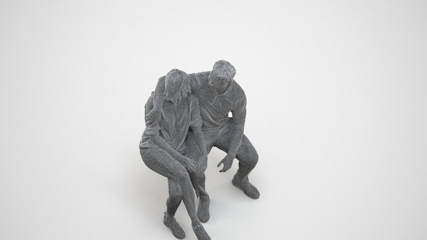 3D people model woman casual couple, scanned human for 3ds Max rendering, wireframe back view