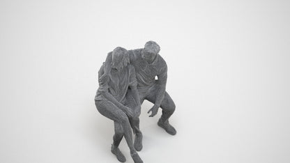 3D people model woman casual couple, scanned human for 3ds Max rendering, wireframe back view