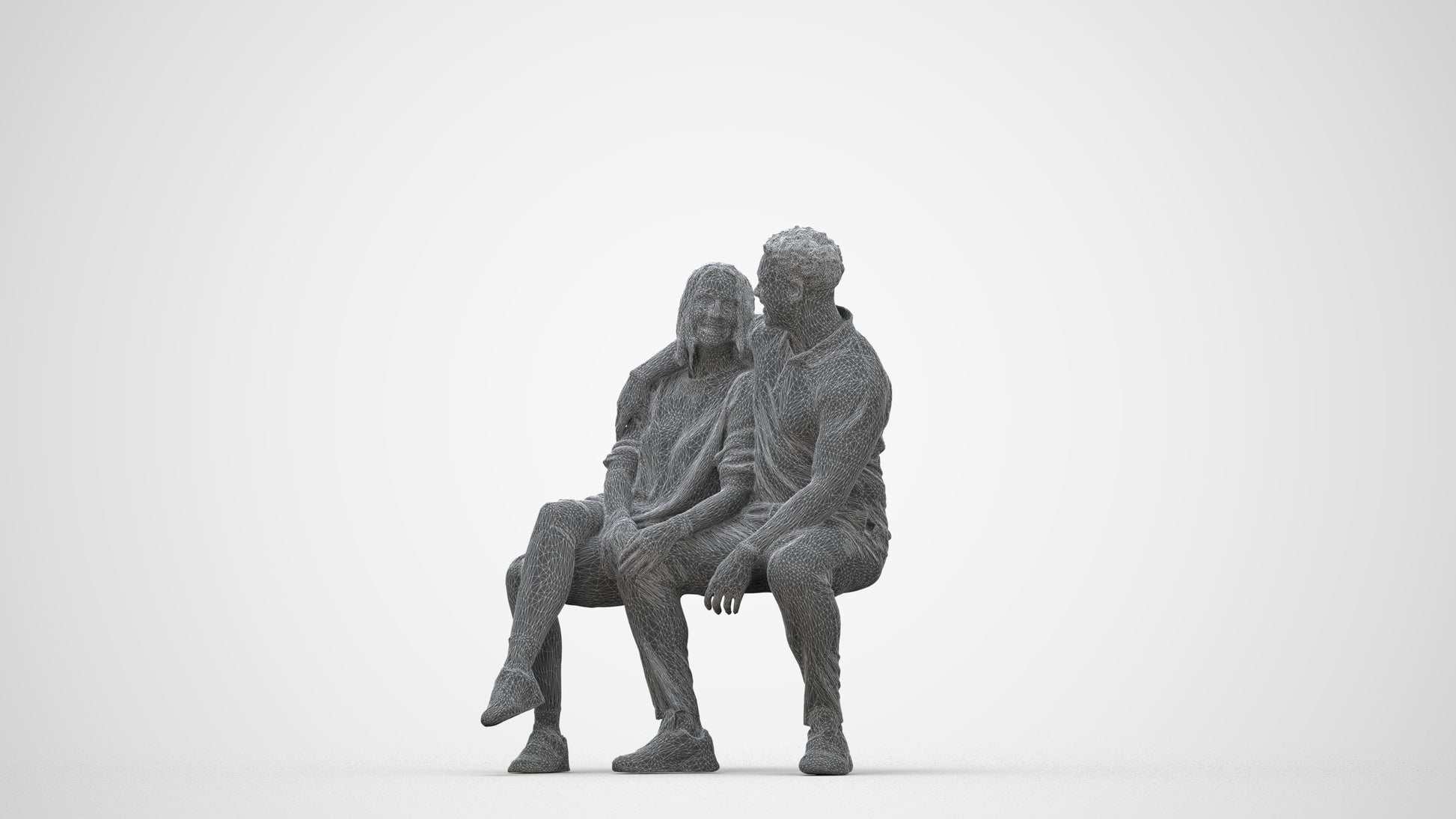3D people model woman casual couple, scanned human for 3ds Max rendering, wireframe top-down view