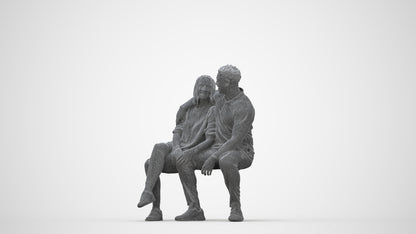 3D people model woman casual couple, scanned human for 3ds Max rendering, wireframe top-down view