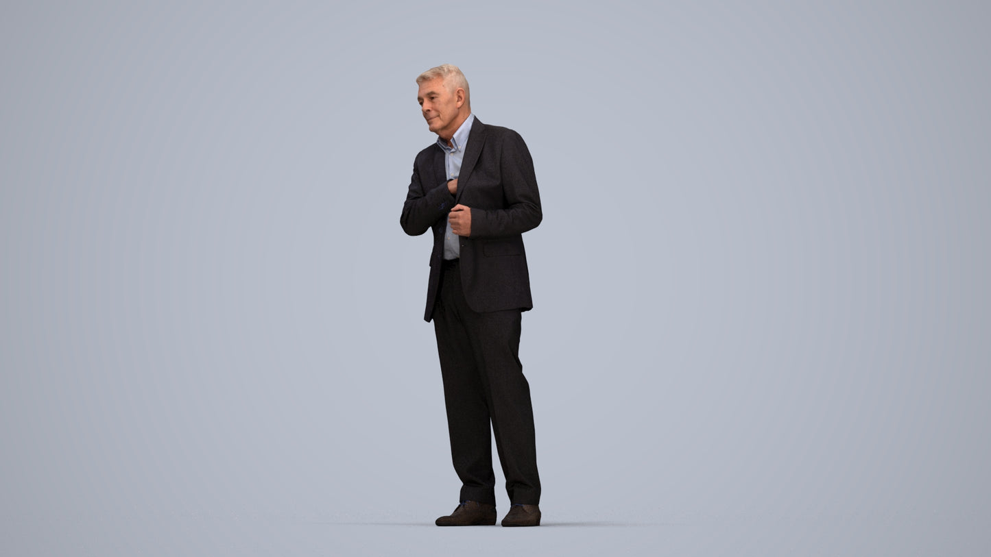 3D people model senior man business, scanned human for 3ds Max rendering, top-down view render
