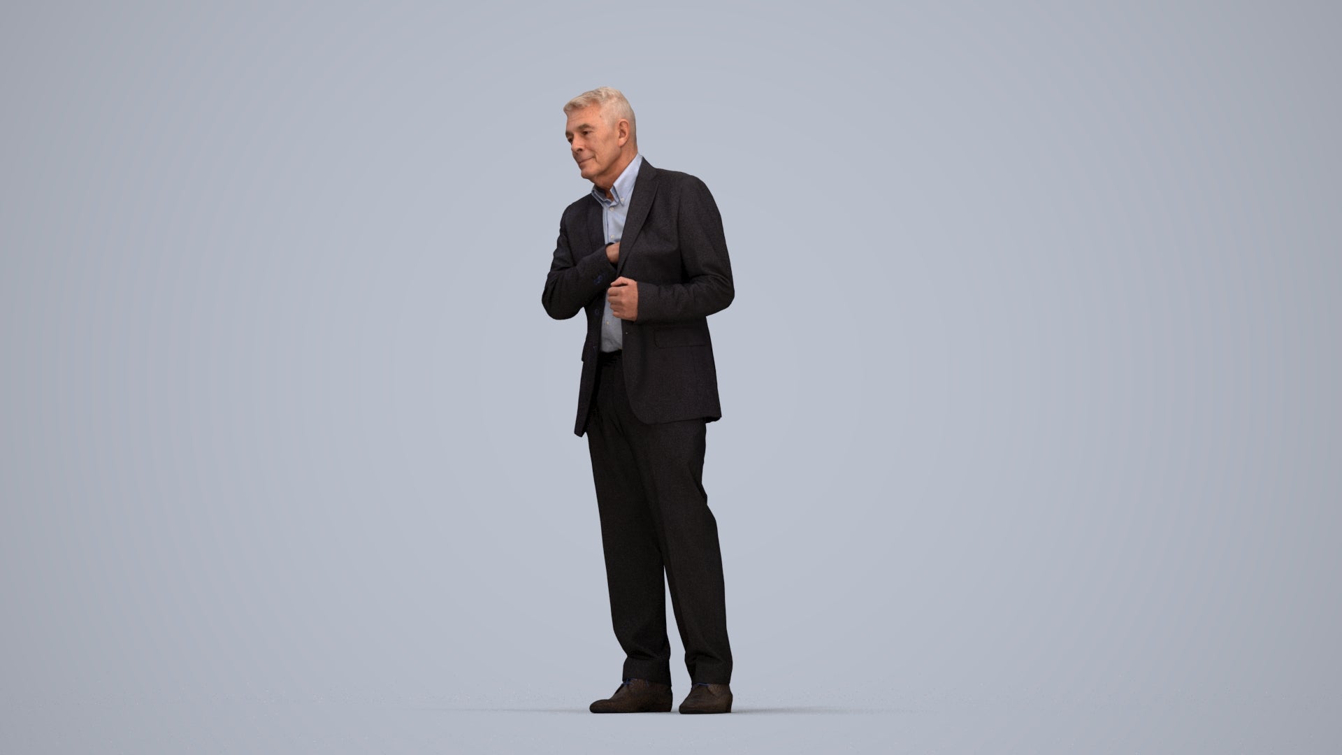 3D people model senior man business, scanned human for 3ds Max rendering, top-down view render