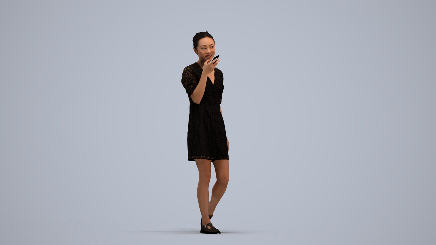 3D scanned woman walking business, photorealistic archviz people for Enscape and SketchUp, standing pose render