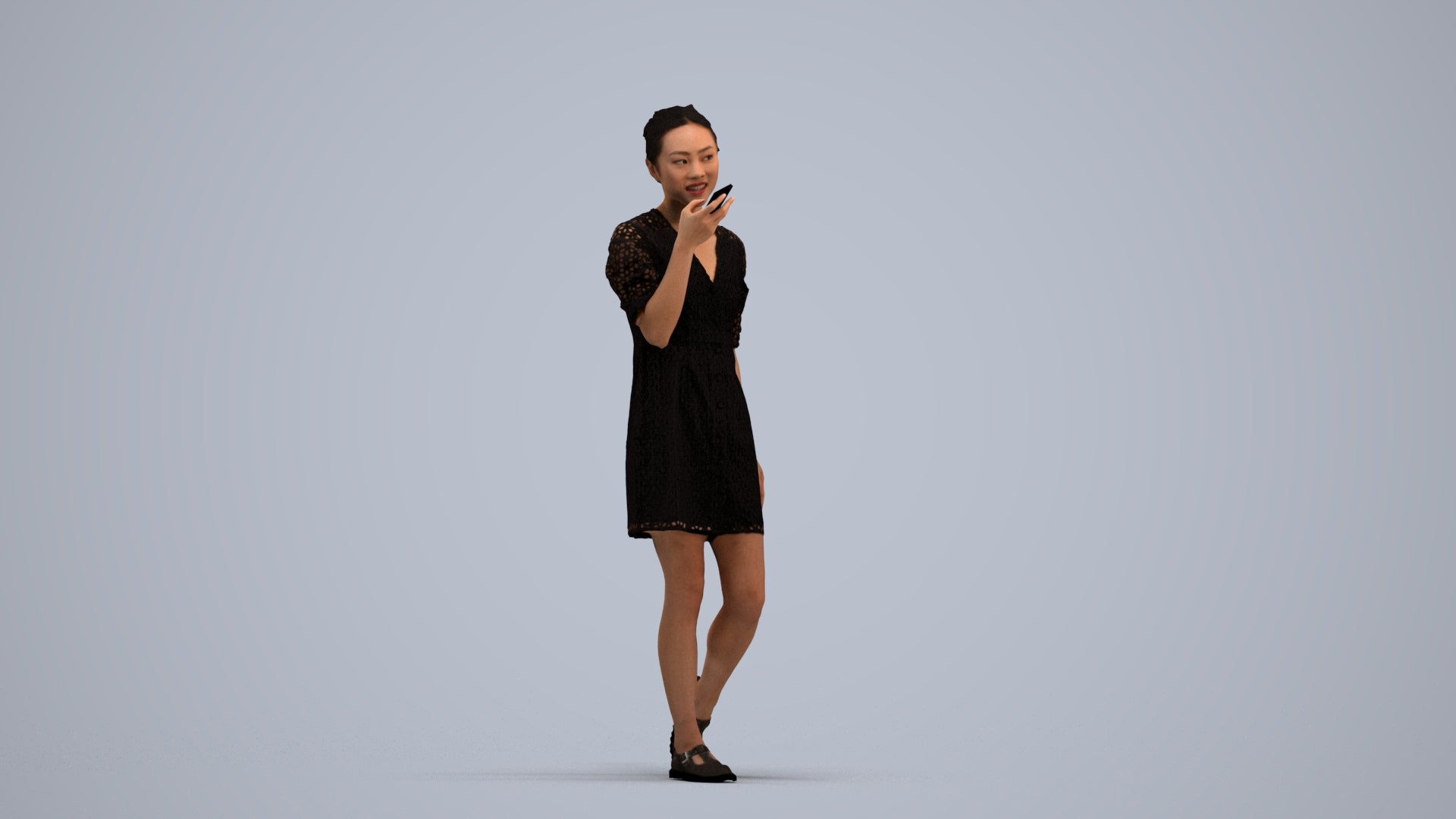 3D scanned woman walking business, photorealistic archviz people for Enscape and SketchUp, standing pose render