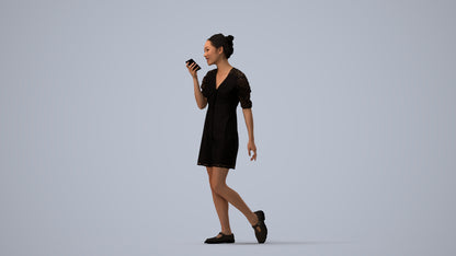 3D scanned woman walking business, photorealistic archviz people for Enscape and SketchUp, three-quarter view render