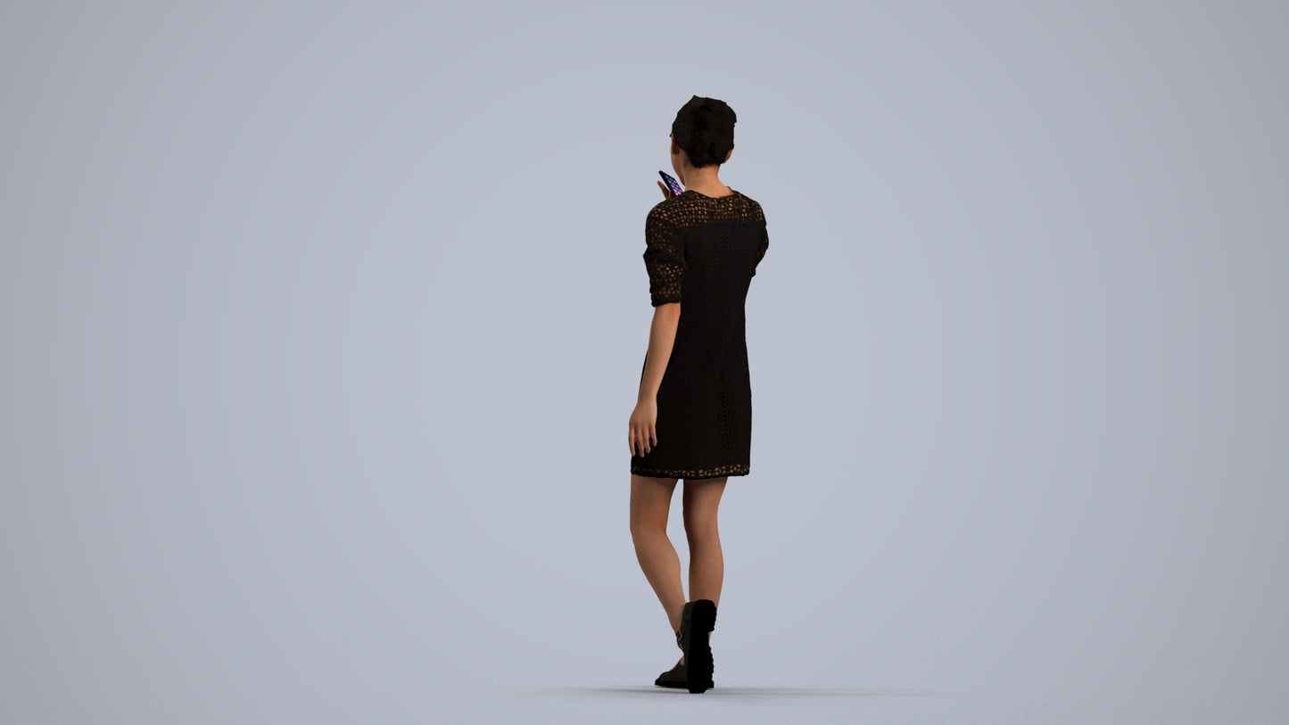 3D scanned woman walking business, photorealistic archviz people for Enscape and SketchUp, front view render