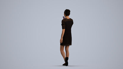 3D scanned woman walking business, photorealistic archviz people for Enscape and SketchUp, front view render