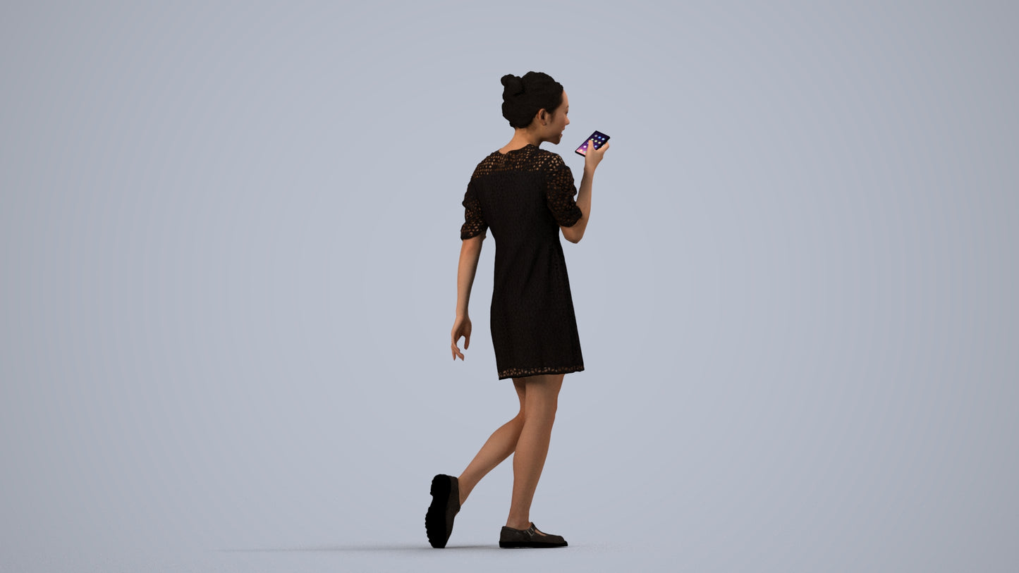 3D scanned woman walking business, photorealistic archviz people for Enscape and SketchUp, side view render