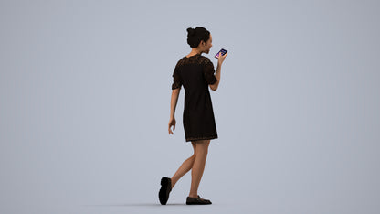 3D scanned woman walking business, photorealistic archviz people for Enscape and SketchUp, side view render