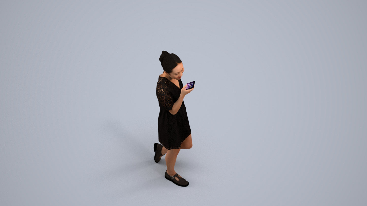 3D scanned woman walking business, photorealistic archviz people for Enscape and SketchUp, back view render
