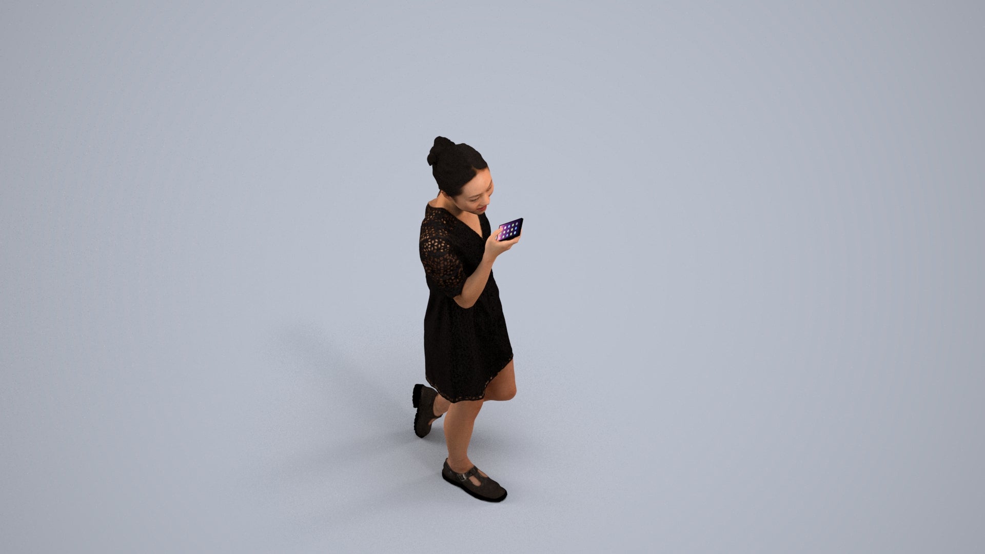 3D scanned woman walking business, photorealistic archviz people for Enscape and SketchUp, back view render