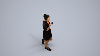 3D scanned woman walking business, photorealistic archviz people for Enscape and SketchUp, back view render
