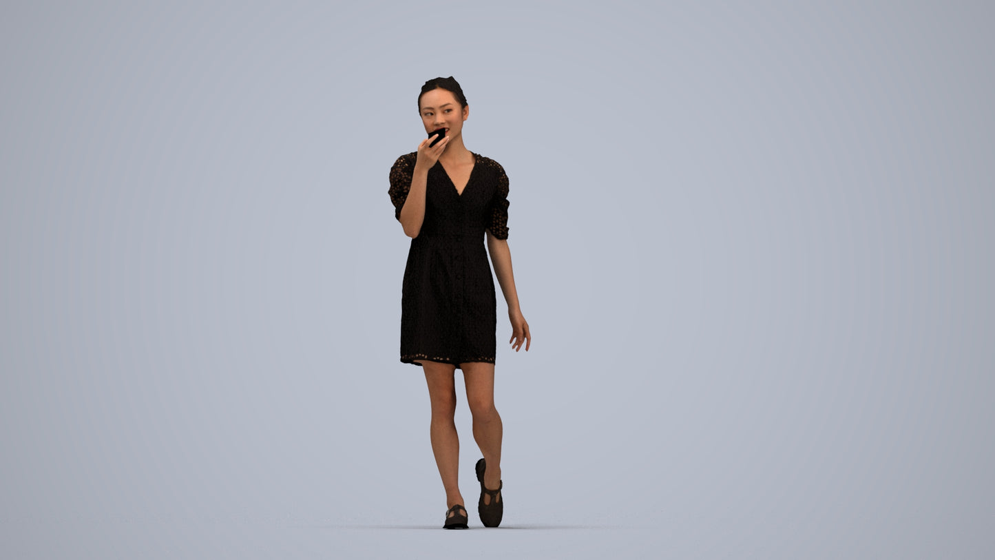 3D scanned woman walking business, photorealistic archviz people for Enscape and SketchUp, top-down view render