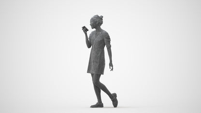 3D scanned woman walking business, photorealistic archviz people for Enscape and SketchUp, wireframe front view