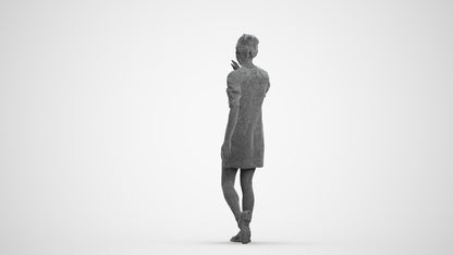 3D scanned woman walking business, photorealistic archviz people for Enscape and SketchUp, wireframe side view